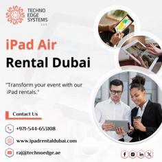 Boost productivity & cut costs! Rent iPad Airs for meetings, demos & mobile work. Flexible, sleek & powerful. Techno Edge Systems LLC offers the most affordable services of iPad Air Rental Dubai. For More info Contact us: +971-54-4653108 Visit us: https://www.ipadrentaldubai.com/