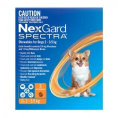 Nexgard Spectra for dogs is a beef-flavored chewable for fleas, ticks and worm treatment. It is an effective treatment of Paralysis ticks, Bush ticks, and Brown Dog ticks. This monthly treatment is also effective in heartworm prevention in dogs, so you do not need to administer heartworm treatment for dogs separately.
