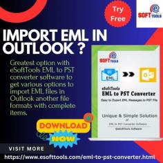 I suggest using eSoftTools EML to Outlook Converter software to import EML files in Outlook. With the help of this creative software, users can easily export all EML items in Outlook without any problems. This effective tool can import selective single or multiple files together in a proper hierarchy including attachments and header information ( like date, time and subject etc.). The software supports various applications like MSG, HTML, PST and
Office 365 etc.
https://www.esofttools.com/eml-to-pst-converter.html
more info https://www.esofttools.com/howto/batch-convert-eml-to-pst.html
