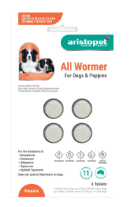 "Aristopet Allwormer tablet is a broad-spectrum anthelmintic that treats and controls 11 kinds of intestinal worms in dogs. The easy to administer tablets destroy roundworms, hookworms, whipworms and all kinds of tapeworms including hydatids. It treats and controls gastrointestinal worms and thus prevents diseases caused by these worms.

For More information visit: www.vetsupply.com.au
Place order directly on call: 1300838787"
