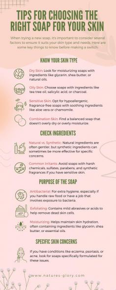 When trying a new soap, it's important to consider several factors to ensure it suits your skin type and needs. Consider your skin type, preferences, and needs like fragrance, moisturising properties, and potential allergens. Remember to do a patch test before switching soaps and consult a dermatologist if needed. Your skin's health matters!

You might be interested in trying natural soap. Check out this Castile soap collection in Singapore.