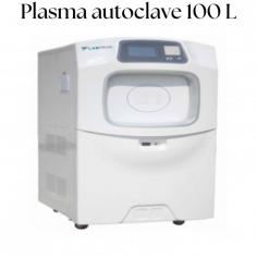 Labtron plasma autoclave with 100 L capacity is designed with an electric lift door open mode, a fully automatic control system, and an exhaust oil mist filtration system. It features a door protection switch function and an adapted anti-explosion and fire resistance heating system. 