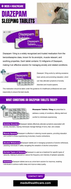 Meds4Healthcare is your trusted source for diazepam sleeping tablets. Our diazepam sleeping tablets are designed to provide reliable relief from sleep disturbances. Choose Meds4Healthcare for effective and safe sleep aids to enhance your overall well-being.
For more info visit here: https://meds4healthcare.com/product/diazepam-10mg-tablet/