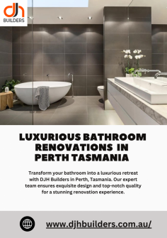 Luxurious Bathroom Renovations In Perth Tasmania
Discover unparalleled luxury with DJH Builders for your bathroom renovations in Perth Tasmania. Our meticulous craftsmanship and attention to detail redefine your space into a haven of elegance and functionality. Whether it's modern minimalism or classic opulence, we tailor every aspect to your taste. Trust DJH Builders to transform your bathroom into a masterpiece of style and comfort. 
Visit our website 
https://djhbuilders.com.au/acacia-court/
