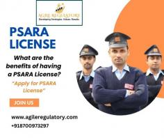 A PSARA license ensures the legal operation of private security agencies in India, enhancing their credibility and trustworthiness. It ensures compliance with state regulations, improves the quality of security services, enables recruitment of trained personnel, and fosters client confidence and business growth. Agile Regulatory can assist you in achieving it.