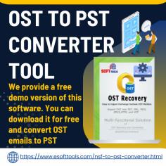 OST to PST converter software is used to convert OST email to PST file format with complete details of email. The best option I suggest you are to try eSoftTools OST to PST Converter Software. This software safely converts OST email with all attachments of email in PST file format and other file formats. Now download the free version software and transform 25 emails from OST to PST file format without losing data.


Visit More:-https://www.esofttools.com/ost-to-pst-converter.html


