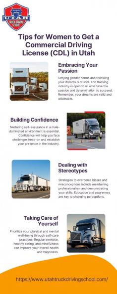 Tips for Women to Get a Commercial Driving License (CDL) in Utah! Choose our best truck driving school and enroll in our specialized CDL training program. With expert guidance and practical experience, you'll be fully prepared for your CDL exam and a successful career in trucking. Begin your journey now! Visit here to know more:https://utahtruckdrivingschoolblog.wordpress.com/2024/07/05/tips-for-women-to-get-a-commercial-driving-license-cdl-in-utah/