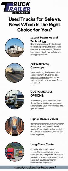 Deciding between used trucks for sale and new can be challenging. Explore our comprehensive guide to help you choose the right option. Whether you're looking for a reliable commercial truck for sale or searching for trucks for sale near me, we provide the insights you need. Visit here to know more:https://medium.com/@hudson.jack559/used-trucks-for-sale-vs-new-which-is-the-right-choice-for-you-deea8cb29959