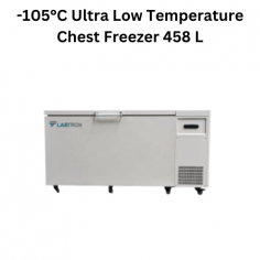 Labtron -105°C Ultra Low Temperature Chest Freezer offers458 L capacity and is microcomputer-controlled. It features a self-overlapping refrigeration system with a branded compressor and evaporator. Designed with a 304 stainless steel liner, air pressure balance, universal casters, LED display, and safety door lock.
