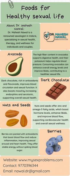 Foods like avocados, dark chocolate, nuts, and berries boost libido, improve blood flow, and support sexual health. For more details visit: https://www.mysexproblems.com