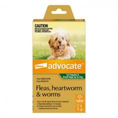 Advocate for Small Dogs/Puppies is a topical treatment that treats and prevents flea infestations in dogs that weigh up to 4kg. A single dose of Advocate Green Pack prevents heartworm disease, treats and controls roundworms, hookworms, and whipworms. This monthly spot-on formula for small dogs provides protection against sarcoptic mange, ear mites, and chewing lice.
