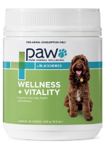 "PAW Wellness & Vitality Multivitamin Chews are tasty low-fat kangaroo based chews containing alkalizing ingredients and superfoods including spirulina and organic kale to maintain wellness and vitality. The tasty multivitamin chew has balanced magnesium content that strengthens the bones and antioxidants like blueberries that enhances the immune system of the body.

For More information visit: www.vetsupply.com.au
Place order directly on call: 1300838787"