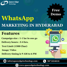 Read More: https://spaceedgetechnology.com/whatsapp-marketing-hyderabad/
Contact No.: +91-9871034010
Mail id: info@spaceedgetechnology.com
.
#whatsappmarketinghyderabad #whatsappmarketing #bulkwhatsappservice