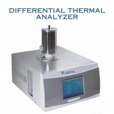 Labtron Differential Thermal Analyzer measures heat absorption or emission during phase transitions from RT to 1150°C, with a measurement range of 0 to 2000 µV. Features include 1-80°C/min heating speed, a built-in fan, and tests between sample and reference. It identifies and quantifies chemical compositions through crystallization, melting, and sublimation.