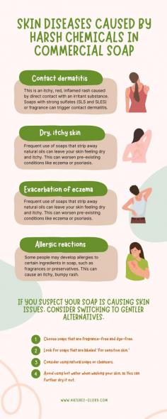 Harsh chemicals in certain commercial soaps can harm your skin's natural barrier, causing different skin conditions. This infographic shares some common skin problems caused by harsh chemicals found in soaps and other beauty products.

If you are experiencing skin redness and dryness, try switching to mild or organic soaps. These might be better for your skin since they are made without harsh chemicals, using only natural ingredients such as olive oil and other essential oils.

Check out this collection of organic soap in Singapore.
