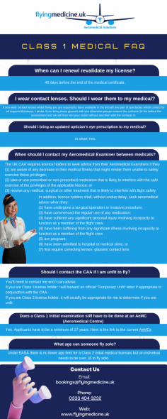 Infographic: Class 1 Medical FAQ

Need to renew your UK Class 1 Pilot Medical Certificate quickly in a stress free process? 
Its easy with flyingmedicine!

Know more: https://www.flyingmedicine.uk/class1-pilot-medicals-uk-caa