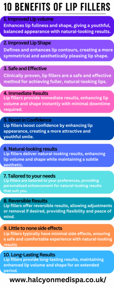 Lip Fillers at Halcyon Medispa enhance lip volume and shape with natural-looking results. Benefits include fuller, more defined lips, improved symmetry, and a youthful appearance. The procedure is quick, minimally invasive, and provides immediate results, allowing you to enjoy plumper, well-defined lips with minimal downtime.