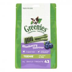 Greenies Blueberry Dental Chews are newly formulated treats for dog’s total oral hygiene. With fewer calories, this dental product addresses the growing problem of canine obesity. The scientifically proven formula provides a great deal of oral health benefits along with healthy skin and coat. The one-time chew offers four-in-one solution for oral health care – inhibits tartar build-up, reduces plaque build-up, stops bad breath, and help maintains healthy gums.
