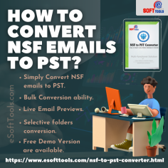 How to Convert NSF emails to PST?

Don't waste your time using other applications to convert NSF emails to PST file format while maintaining data hierarchy. You can download and try eSoftTools' NSF to PST Converter software, it is smart tech tool that can easily convert NSF emails to PST file format while maintaining data hierarchy and also provides NSF to PST, EML, EMLX, MSG, HTML, PDF, MBOX and many other file format conversion facility. With this tool you can easily convert NSF files in bulk or single. You can try the free version of this software where you can convert initial 25 emails to NSF files. Read more details about it now from the link given below.

Visit More:-https://www.esofttools.com/nsf-to-pst-converter.html