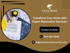 Revamp Your Home with Professional Renovation Experts!

We provide kitchen makeovers to complete home overhauls. Our expert team handles every detail with precision and care. With high-quality craftsmanship, timely execution, and meticulous attention to detail, our home renovation experts create a home that truly reflects your style. Contact Eagle Construction at 919-292-4509 for more details!