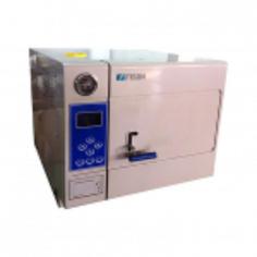 Fison benchtop autoclave has a 50 L chamber and operates at max working pressure of 0.22 MPa. It features vacuum-exhausting and jacket baking and a 550°C–1340°C adjustable sterilizing temperature with a 1-99 min timer. Includes safety locks, overpressure, and low water protection.