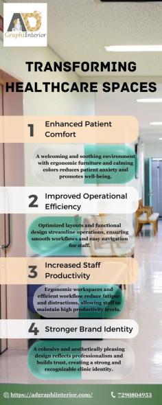 Transforming Healthcare Spaces with AD Graphi Interior, the leading clinic interior designer in Gurgaon. We specialize in creating innovative, patient-friendly environments that enhance comfort and functionality. Trust AD Graphi Interior to bring your vision to life with expert design solutions tailored to your needs.