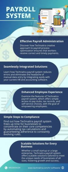 Simplify and automate your payroll processes with Technaitra's advanced payroll software. Designed for businesses of all sizes, our software ensures accurate and timely payroll management, reduces administrative burdens, and guarantees compliance with the latest regulations. With features like automated calculations, direct deposit, and detailed reporting, Technaitra's payroll software helps you save time, minimize errors, and focus on what matters most—growing your business. Experience hassle-free payroll management with Technaitra today!