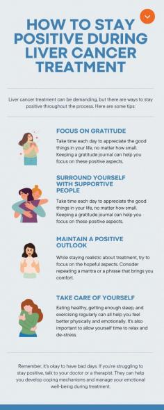Receiving a liver cancer diagnosis can be overwhelming for you and your loved ones. It's okay to feel down during treatment due to various factors. Check out these helpful tips in the infographic to stay positive throughout your journey. For more information on liver cancer treatment, read up to feel at ease and confident during this time