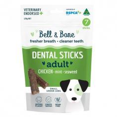 Bell & Bone Dental Sticks Chicken Mint and Seaweed: The chewy texture and natural ingredients help reduce plaque & tartar buildup, promoting good oral hygiene.
