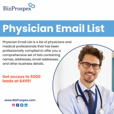 Physician Email List is a list of physicians and medical professionals that has been professionally compiled to offer you a comprehensive set of lists containing names, addresses, email addresses, and other business details. The database maintains updated information for physician email marketing campaigns or telemarketing campaigns. Our physician email addresses are the most targeted and fresh list of doctors.