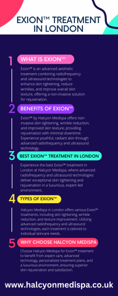 Exion™ Treatment at Halcyon Medispa offers advanced skin rejuvenation using cutting-edge technology to target pigmentation, fine lines, and skin texture. This non-invasive procedure promotes collagen production and enhances overall skin quality, delivering a more youthful and radiant complexion with minimal downtime and exceptional results.