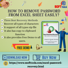 Users can try now eSoftTools Excel Password Recovery Software to Remove Passwords from the Excel Sheet easily. This software has three best recoveries for removing Excel Sheet passwords. You can recover all types of characters including:- Alphabetic characters, Numerical characters, Symbolic characters, and other characters. This Software also provides a copy to clipboard to copy in single click your Excel Sheet password. It can Recover many languages English and non-English. This Software Provides a Free Demo to remove the first three characters at any cost.

Visit More:- https://www.esofttools.com/excel-password-recovery.html