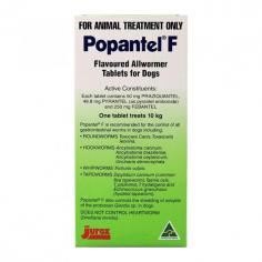 Popantel F Allwormer is a potent anthelmintic against multiple gastrointestinal worms in dogs. It is effective any intestinal helminths and giardia infections. It treats and controls roundworms, hookworms, whipworms and tapeworms. The oral formulation also acts against hydatid tapeworm. The worming tablet also controls the shedding of oocysts of the protozoan giardia. Popantel F Allwormer is readily accepted by dogs and thus, easy to dose.
