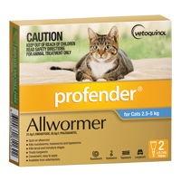 Profender for cats is a topical treatment for mixed parasitic infections caused by roundworms, lungworms, hookworms, and tapeworms. A single application is enough for killing and preventing infestations from various kinds of intestinal worms. It is the first ever spot-on treatment formulated for killing, controlling and preventing intestinal worms in cats. Get Wormer for Dogs and Cats at lowest price online in Australia at VetSupply