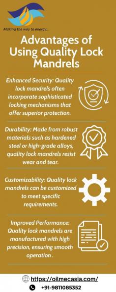 Using high-quality lock mandrels, such as those provided by Oilmec, offers several advantages. They ensure precise and consistent performance, enhancing the efficiency and reliability of locking mechanisms. Made from durable materials, these mandrels withstand rigorous use, reducing maintenance costs and extending the lifespan of equipment. In India, where precision engineering is crucial, choosing top-grade lock mandrels ensures optimal functionality and safety. Trust Oilmec for superior lock mandrels that meet the highest standards of quality and performance.
https://oilmecasia.com/product-range/lock-mandrel/