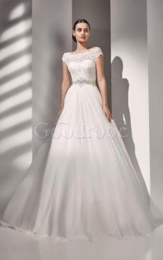 Robe de mariée naturel festonné avec bouton de traîne courte ligne a