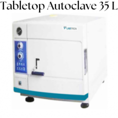 Labtron tabletop autoclave with a 35-liter capacity is designed with a self-closing lockable door, tool-free cleaning with safety and sanitation, and stainless steel sterilizing baskets. It features an automatic cold air discharge system, automatic power cut-off with an alarm at low water levels, and a corrosion-resistant stainless-steel chamber. 