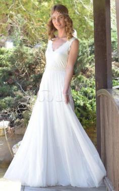 Robe de mariée facile de traîne courte manche nulle avec ruban avec chiffon