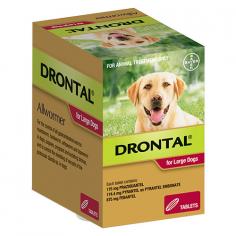 "This simple to dose treatment is easy to administer in dogs. Used every 3 months, Drontal not only protects your dog from worms, it also helps protect the whole family from the harmful effects of contracting worms from your dog. Gentle and effective, Drontal is safe to use in puppies from 2 weeks of age and during pregnancy and lactation.

For More information visit: www.vetsupply.com.au
Place order directly on call: 1300838787"
