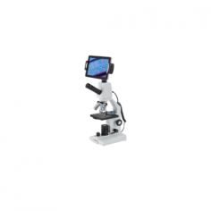 Labnic Digital Microscope boasts an achromatic optical system with a magnification range of 40x–400x, a monocular head that rotates 360° and inclines 30°, and magnification options of 4x, 10x, and 40x with a PL 10x/18mm eyepiece. It features an outward triple nosepiece and precise fine focusing adjustments.