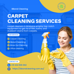 For top-notch carpet cleaning services in Murrumba Downs, trust BBond Cleaning. Our experienced team uses advanced techniques to remove stains, dirt, and allergens, leaving your carpets fresh and revitalized. Ensure a pristine finish and enhance your home's appeal with our expert carpet cleaning solutions. Contact us today!







https://bbondcleaning.com.au/carpet-cleaning/