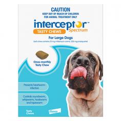 "The potent ingredient Milbemycin Oxime is effective against the immature forms of heartworms. Interceptor Spectrum helps to protect dogs against harmful heartworm disease. It is easy to dose and works fast.

For More information visit: www.vetsupply.com.au
Place order directly on call: 1300838787"