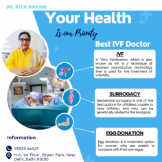 Meet Dr. Rita Bakshi, the leading IVF specialist in Delhi. Renowned for her expertise and success rates, Dr. Bakshi offers a range of advanced fertility treatments to help couples conceive. Visit our state-of-the-art clinic in Delhi for personalized care and support throughout your IVF journey. Schedule a consultation today! 