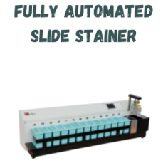 Labmate Slide Stainer  is a compact for 24 slides with APS coating and 15 cups. It supports 9 users, each with 25 staining protocols. includes automatic water influx/drainage, a low-noise transmission system, adjustable staining time, and a robust memory for storing multiple protocols, ensuring efficient and precise staining.