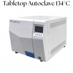 Labtron tabletop autoclave with a 134°C temperature range is equipped with a digital display and touch-type key, is automatically shut off with a beep reminder after sterilization, and has a safety door lock system. It features a stainless steel sterilization chamber that ensures durability, provides a clean and dry environment for sterilization, and is improved with an inner steam-water circulation system. 