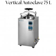 Labtron vertical autoclave with a 75-liter capacity is designed with two stainless steel sterilizing baskets as a standard accessory, auto power cut in case of water shortage, and a self-inflating type seal is used to prevent leakage. It features over-temperature and over-pressure auto-protection, a class N-type autoclave, and a digital LCD display with a touch keypad. 