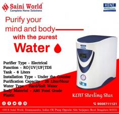 Purify your mind and body,
with the purest WATER............

******
Purifier Type - Electrical
Function - RO|UV|UF|TDS
Tank - 6 Liters
Installation Type - Under the Counter
Purification Capacity - 25 Liter/Hour
Water Type - Hard/Soft Water
Body Material - ABS Food Grade Plastic

