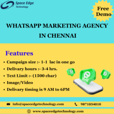 Elevate your brand with WhatsApp marketing in Chennai. Discover effective strategies to connect with customers and drive sales.

Read More:- https://spaceedgetechnology.com/whatsapp-marketing-chennai/
Email ID:- Info@spaceedgetechnology.com
Contact No.:- +91-9871034010