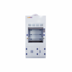Labnic PP Spray Fume Hood, with a 920 m3/h exhaust volume, reduces perchloric acid residues. Made from 8mm thick porcelain white PP, it resists acids and corrosion, has airflow of 0.3–0.8 m/s, 2 waterproof sockets (≤500 W) and offers optional solid core or ceramic countertops.