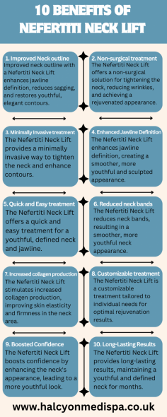 The Nefertiti Neck Lift at Halcyon Medispa tightens and smooths the neck and jawline, reducing signs of aging and sagging. This non-surgical treatment enhances contour and definition, offering a more youthful appearance with minimal downtime. Experience a revitalized, elegant neck area with Halcyon Medispa's expert care.